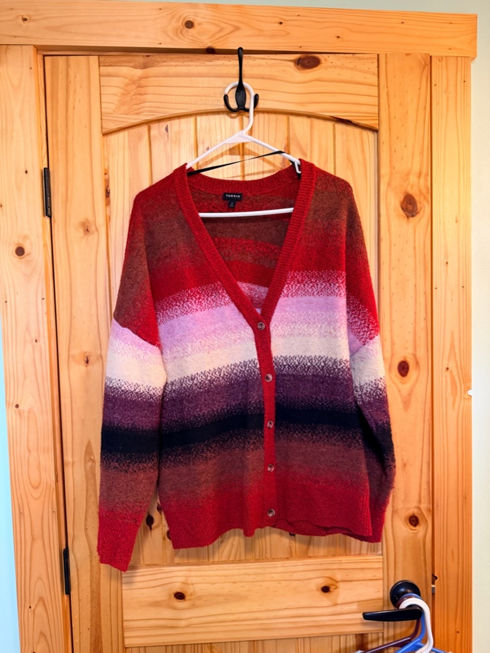 torrid Red Pink Purple Ombre V-Neck Stripe Cardigan